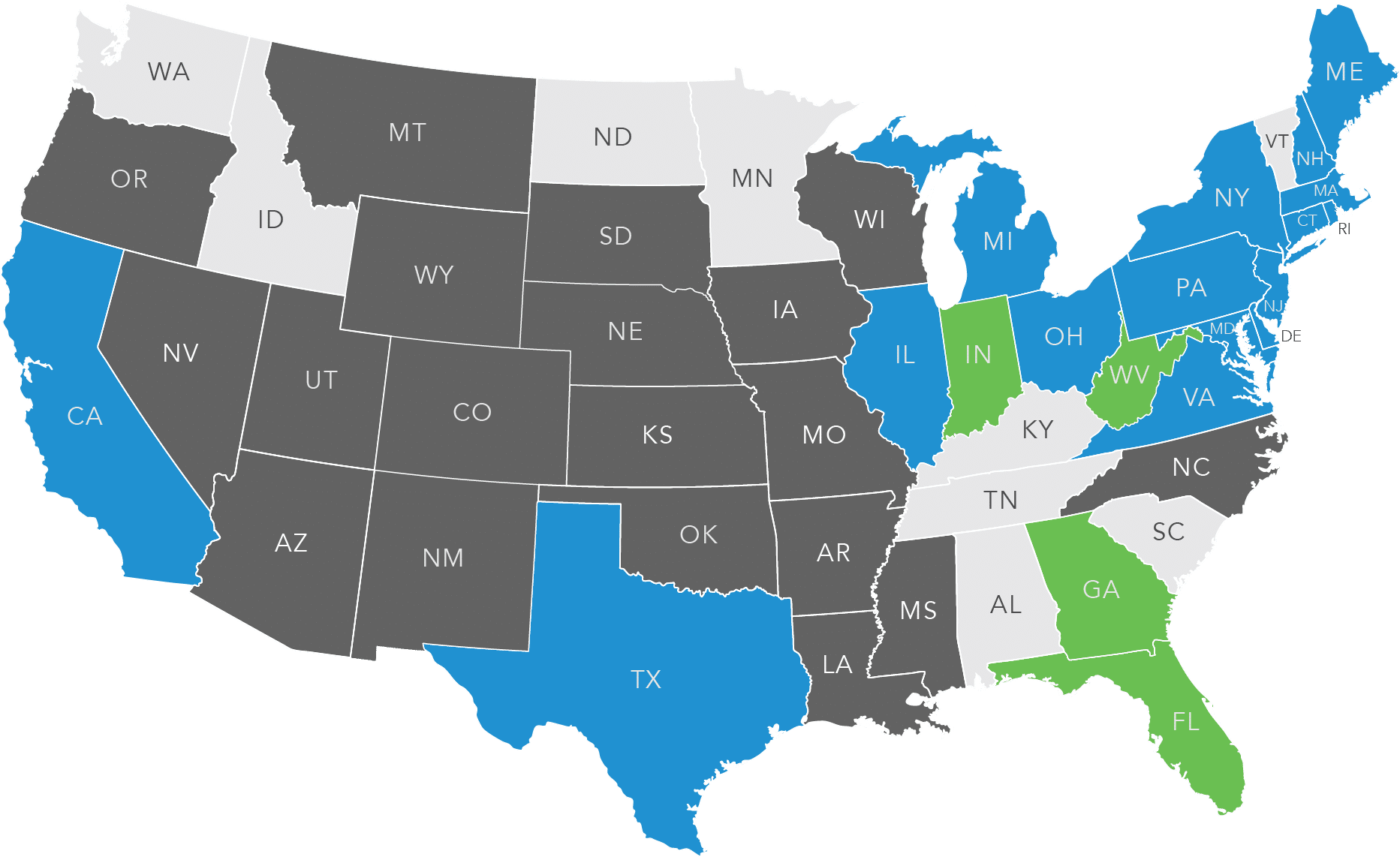 U.S. map showing electricity and natural gas deregulation status by state